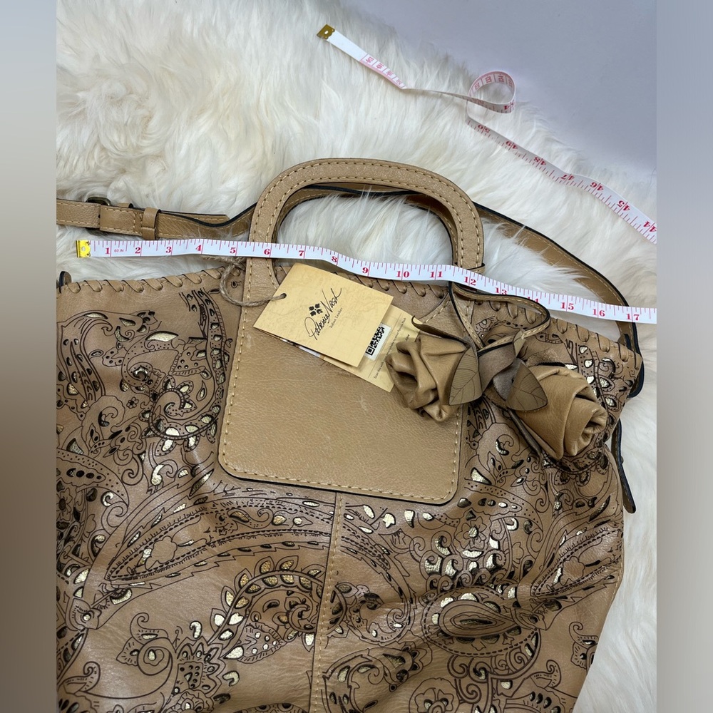 Patricia Nash Laser Lace Vilani Leather Tote with Metallic Gold leather undercut - Picture 16 of 17